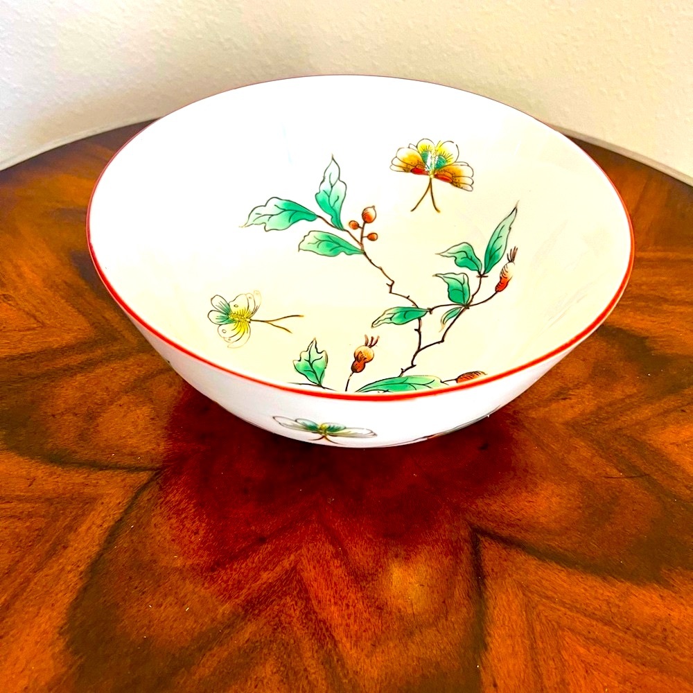 Vintage Chinese Famille Vert Floral Porcelain Bowl 8”